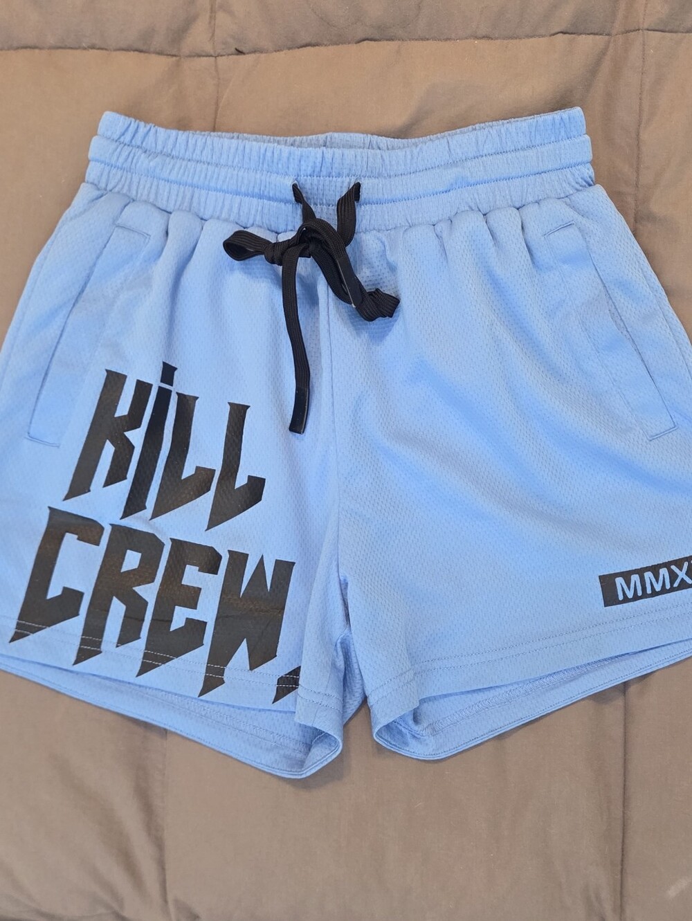 Kill Crew Light Blue Athletic Shorts with Black Logo